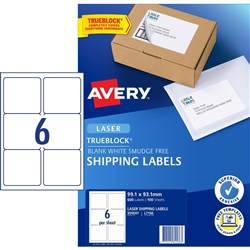 Avery Shipping Laser Labels 6UP L7166 99.1 x 93.1 White TRUEBLOCK,100 Sheets