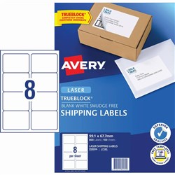 Avery Shipping Laser Labels 8UP L7165 99.1 x 67.7mm White TRUEBLOCK, 100 Sheets