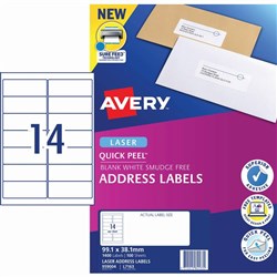 Avery Address Laser Labels 14UP L7163 99.1 x 38.1mm White 100 Sheets