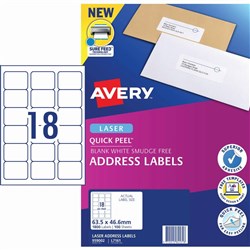 Avery Address Laser Labels 18UP L7161 63.5 x 46.6mm White 100 Sheets
