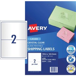 Avery Shipping Laser Labels 2UP L7566 199.1 x143.5 Crystal Clear, 25 Sheets