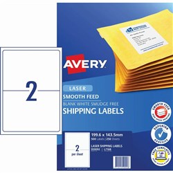 Avery Shipping Laser Labels 2UP L7168 199.1 x 143.5mm White, 250 Sheets