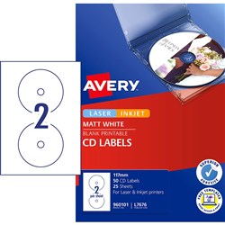 Avery Multi-Purpose Laser & Inkjet Labels L7676 117mm White 50 Labels, 25 Sheets