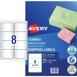 Avery Quick Peel Address Laser Labels L7565 99.1x67.7 Crystal Clear 8UP 25 Sheets