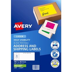 Avery High Visibility Shipping Laser Labels L7163FG 99.1x38.1 Fluro Green 14UP 25 Sheet