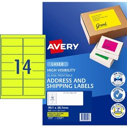 Avery High Visibility Shipping Laser Labels L7163FY 99.1x38.1 Yellow 14UP 25 Sheets