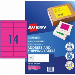 Avery High Visibility Shipping Laser Labels L7163FP 99.1x38.1 Pink 14UP 25 Sheets