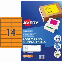 Avery High Visibility Shipping Laser Labels L7163FO 99.1x38.1 Orange 14UP 25 Sheets