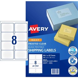 Avery Shipping Inkjet Labels J8565 99.1x67.7mm Frosted Clear 8UP 25 Sheets