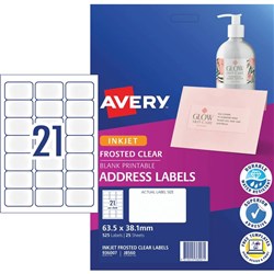 Avery Quick Peel Address Laser Inkjet Labels J8560 63.5x38.1 Clear 21UP 25 Sheets