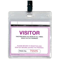 Zions WCVSFR Plastic Wallet Visitors & Contractors Pass With Clip Pack of 25