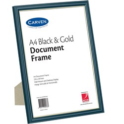 Carven Certificate Frame A4 Wall Mountable Black & Gold