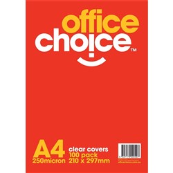 Office Choice Binding Covers A4 250 Micron Clear Pack of 100