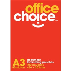Office Choice Laminating Pouches A3 80 micron Box of 100