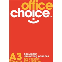 Office Choice Laminating Pouches A3 125 micron Box of 100