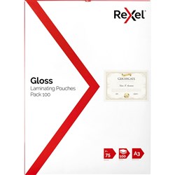 Rexel Laminating Pouches A3 75 Micron Pack of 100
