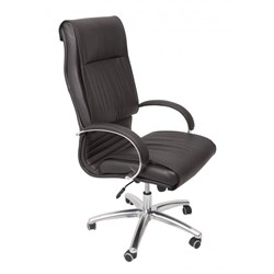 Large Executive Office Chair Chrome Based Padded Arms Soft Black PU Upholstery