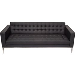 Venus Three Seater Lounge Stainless Steel Base Button Finish Black PU Upholstery