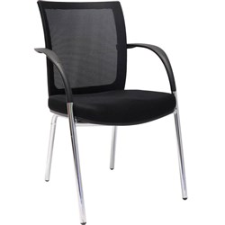 WMV Mesh Back Visitor Chair 4 Leg Chrome Frame Black Padded Fabric Seat