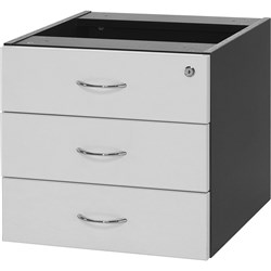 Logan Fixed Pedestal Lockable 3 Drawers White and Ironstone