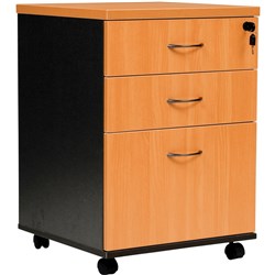 Logan Mobile Pedestal 2 Drawer & 1 Filing Drawer Beech and Ironstone