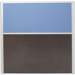 Rapid Desk Divider Screen 1250Hx1800mmW Silver Frame Blue Fabric Charcoal Base