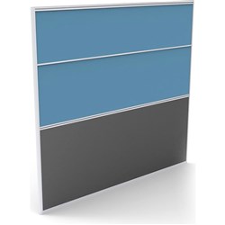 Rapid Desk Divider Screen 1650Hx1800mmW Silver Frame Blue Fabric Charcoal Base