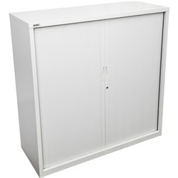 Go Steel Tambour Door Storage Cupboard No Shelves Included 1200Hx900Wx473mmD White