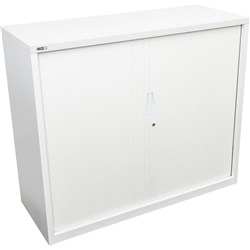 Go Steel Tambour Door Storage Cupboard No Shelves Included 1200Hx1200Wx473mmD White