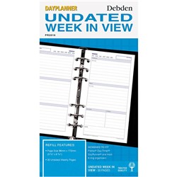 Debden Dayplanner Refill Undated Personal 96X175mm Week to View