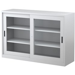 Steelco Sliding Glass Door Cupboard 1015Hx1500Wx465mmD 2 Shelves White Satin