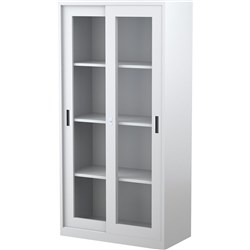 Steelco Sliding Glass Door Cupboard 1830Hx914Wx465mmD 3 Shelves White Satin