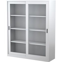 Steelco Sliding Glass Door Cupboard 1830Hx1500Wx465mmD 3 Shelves White Satin