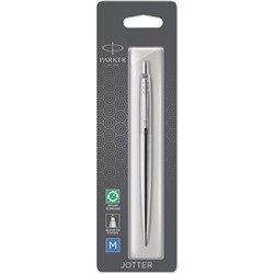 Parker Jotter Ballpoint Pen Chrome Trim Stainless Steel Blue Refill