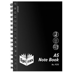 Spirax Polypropylene Notebook P570 A5 200 Page Side Opening Black