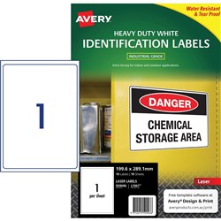 Avery Industrial Laser Labels L7067 199.6x289.1mm White 1UP 10 Sheets