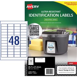 Avery Ultra-Resistant Chemical Grade Laser Labels L7911 45.7x 21.2 White 48UP 10 Sheet