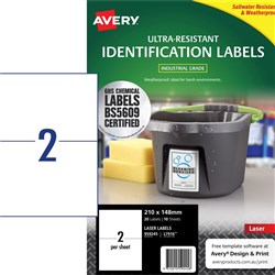 Avery Ultra-Resistant Chemical Grade Laser Labels L7916 210x 148 White 2UP, 10 Sheets