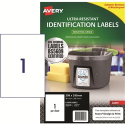 Avery Ultra-Resistant Chemical Grade Laser Labels L7917  208x 295 White 1UP 10 Sheets