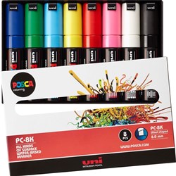 UNI Posca Poster Marker PC-8M 8.0mm Broad Chisel Assorted Pack of 8