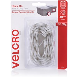 Velcro Brand Hook & Loop 22mm Dots Stick On, 40 Dots White