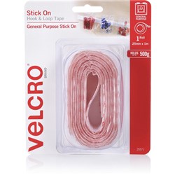 Velcro Brand Hook & Loop 25mm x 1M Tape Stick On White